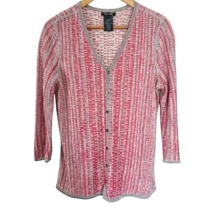 Nic+Zoe Pink Beige Linen Blend 3/4 Sleeve V-Neck Tubular Sunset Cardigan Small